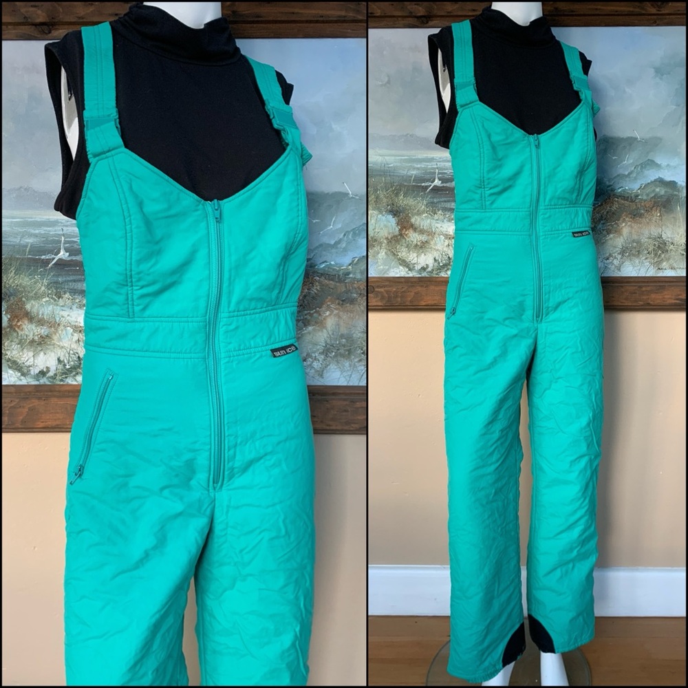 Vintage 90s Teal Ski Overalls | One Piece Snowpants | Rad Bib Overall Ski Pants